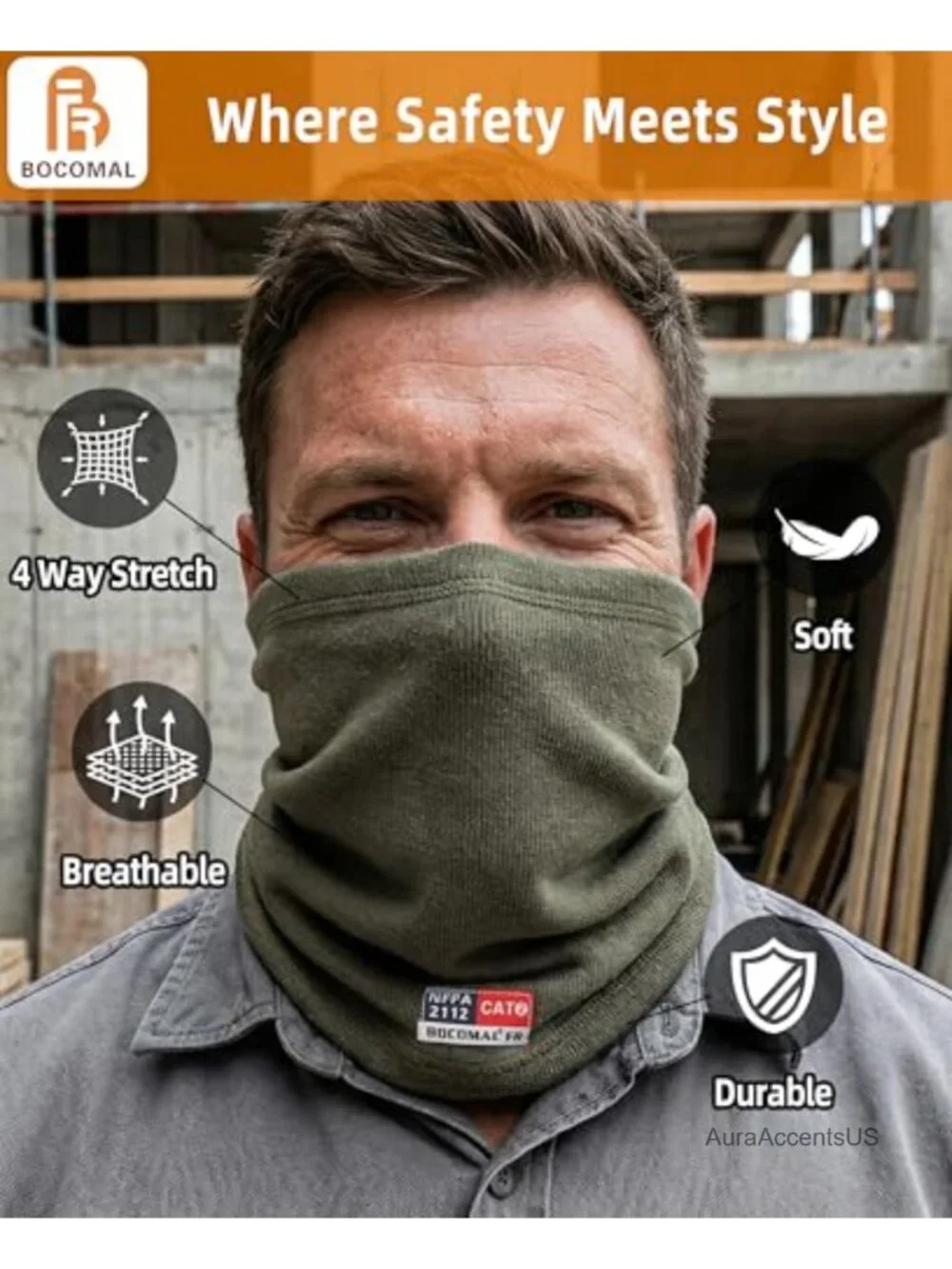 Flame Resistant Neck Gaiter, 7oz Cotton Knit, FR Welding Face Cover